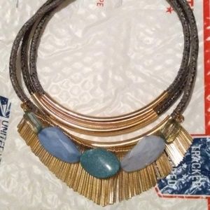 🆕NWT Blue Stone Snake Skin Print 3-Tier Necklace #2